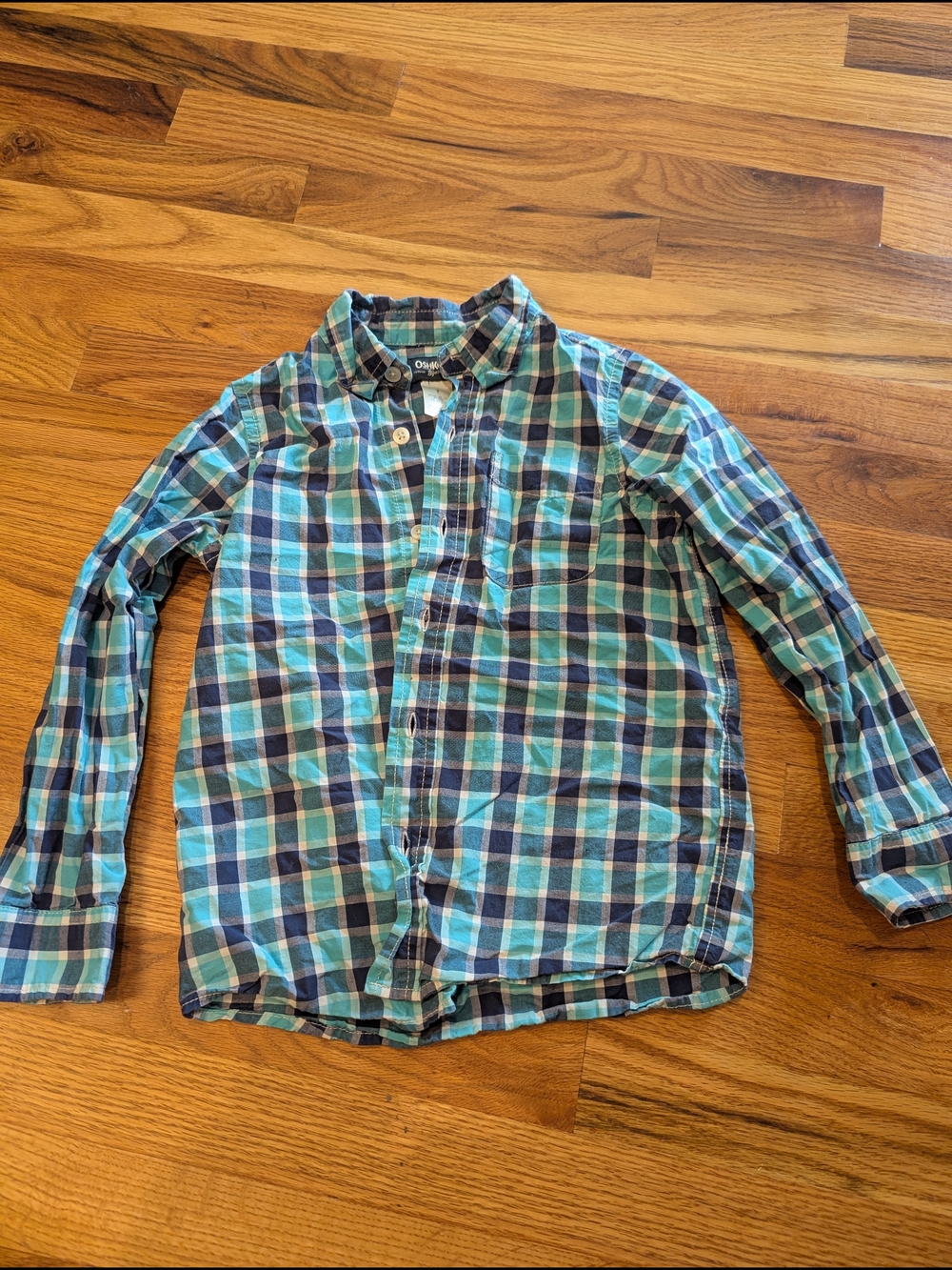 OshKosh Boys's Blue & Green Plaid Button-Up Shirt Sz 7